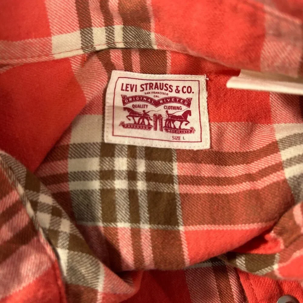 Levi's Western‎ Pearl Snap Rodeo Red Tag Shirt Plaid Red L